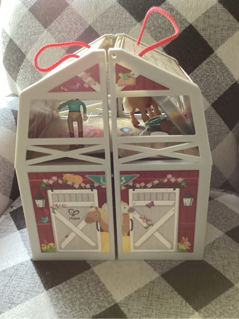 Hape Pink Barn Playset with Accessories - Kids Action Playset